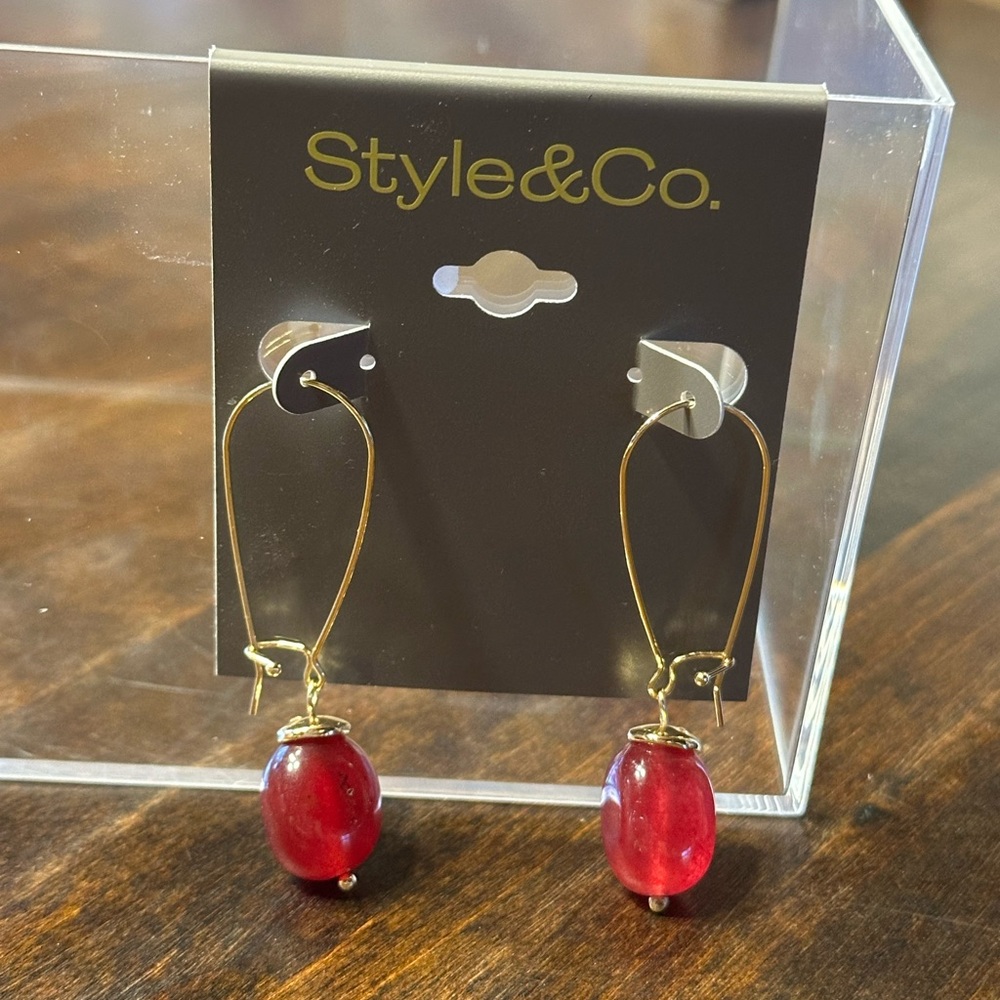Style & Co. Gold and Red Drop Earrings